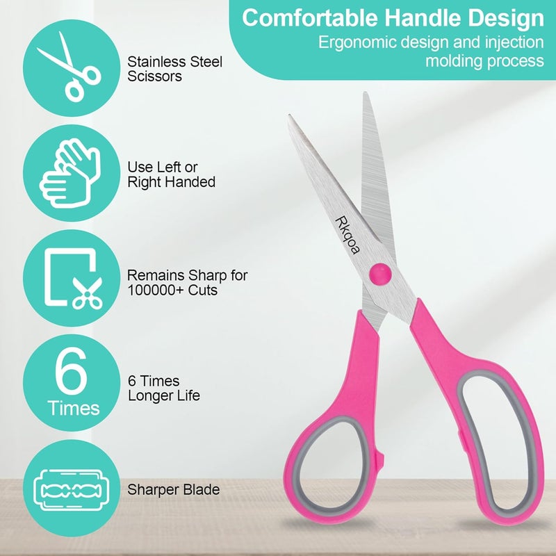 Almarto 24 Pack Scissors, Rkqoa 8" All Purpose Classroom Scissor Bulk Comfort-Grip Sharp Shears for Office School House Sewing Fabric Craft Supplies, High/College School Teacher Student Scissors - Image 4